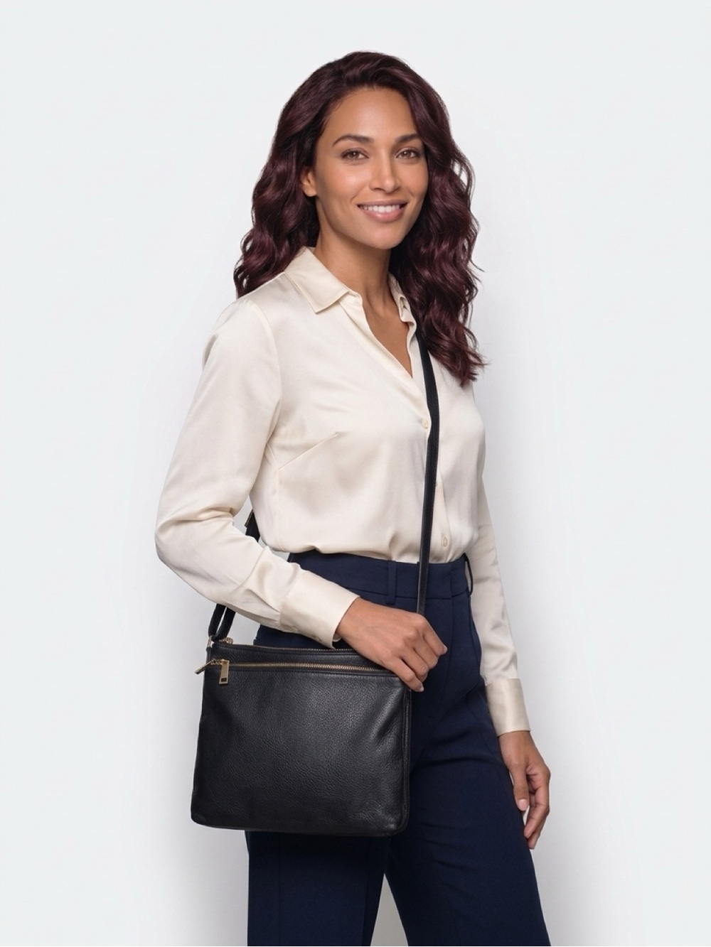 MARGOT NEW YORK Classic Black 💯 Leather Crossbody Bag